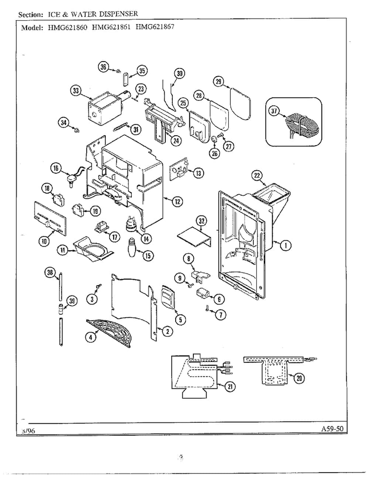 Ice/water Dispenser Diagram and Parts List for HMG621860  Admiral Refrigerator