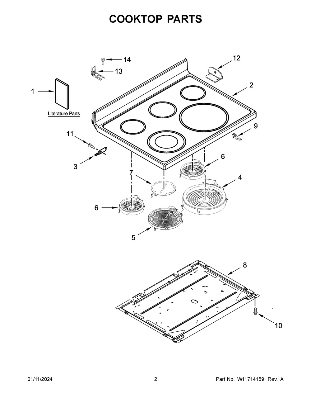 Cooktop Parts Diagram and Parts List for YMER8800FZ7  Maytag Range