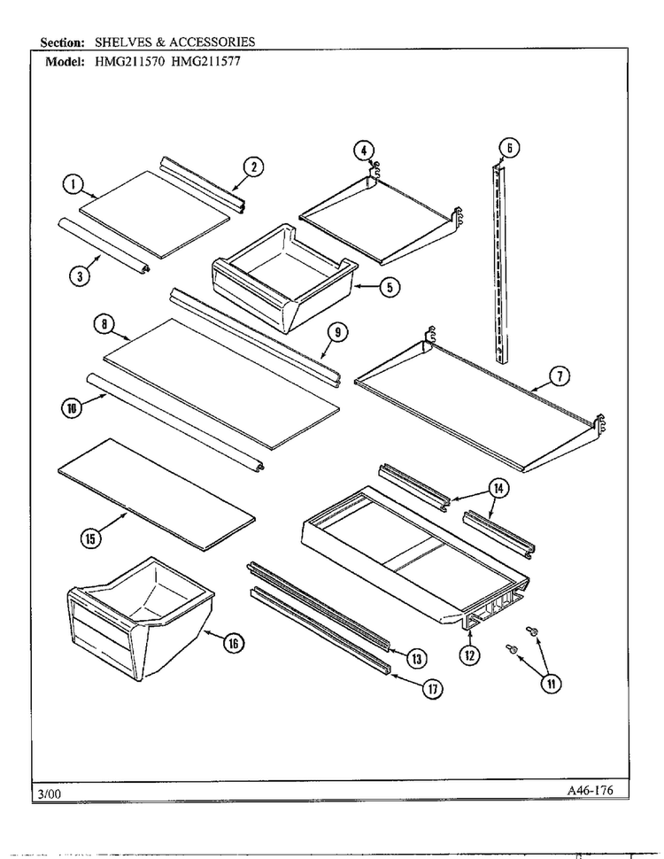 Shelves And Accessories Diagram and Parts List for HMG211577  Admiral Refrigerator