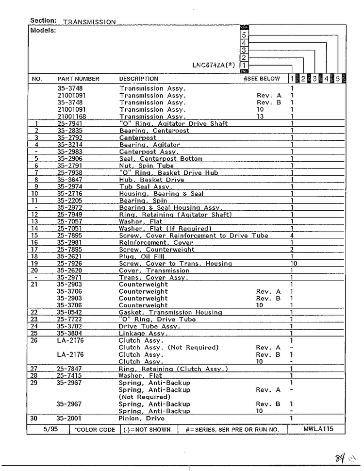Transmission Page 2 Diagram and Parts List for 6742A  Norge Washer
