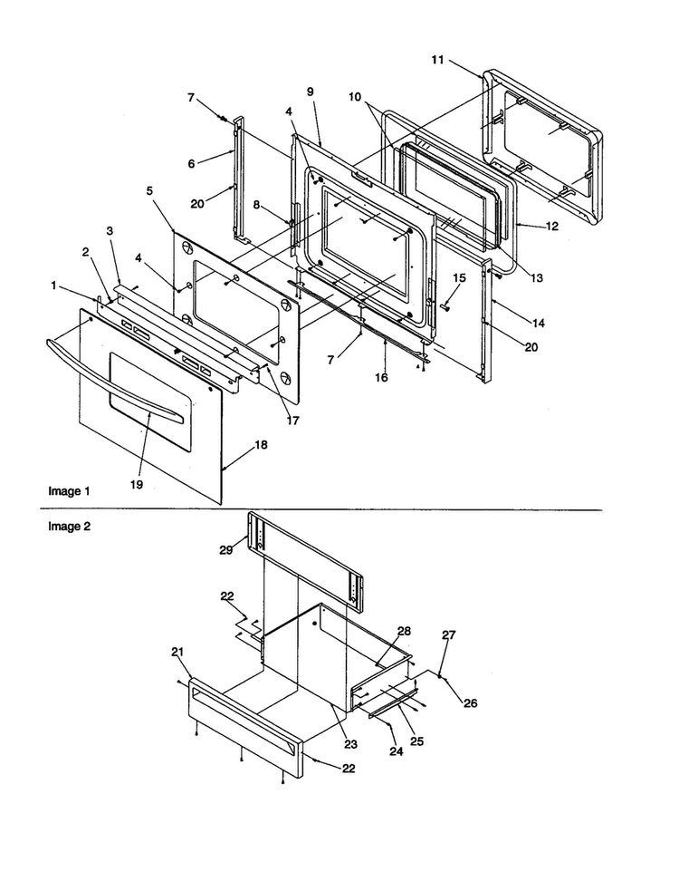 Oven Door And Storage Door Diagram and Parts List for ARTC7522E-P1143817NE  Amana Range