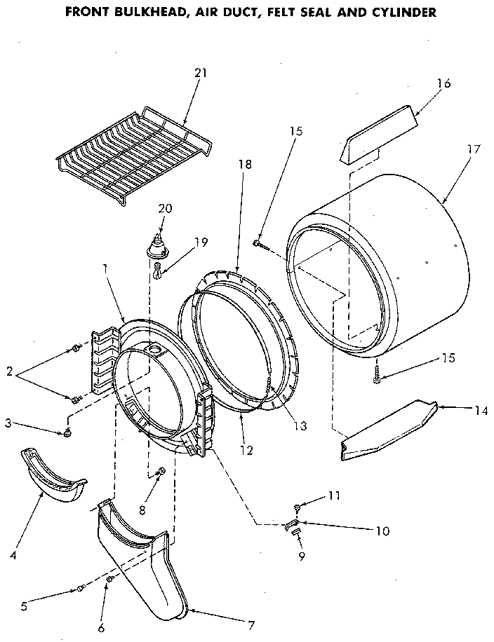 Front Bulkhead Diagram and Parts List for NE8833L43938  Speed Queen Dryer