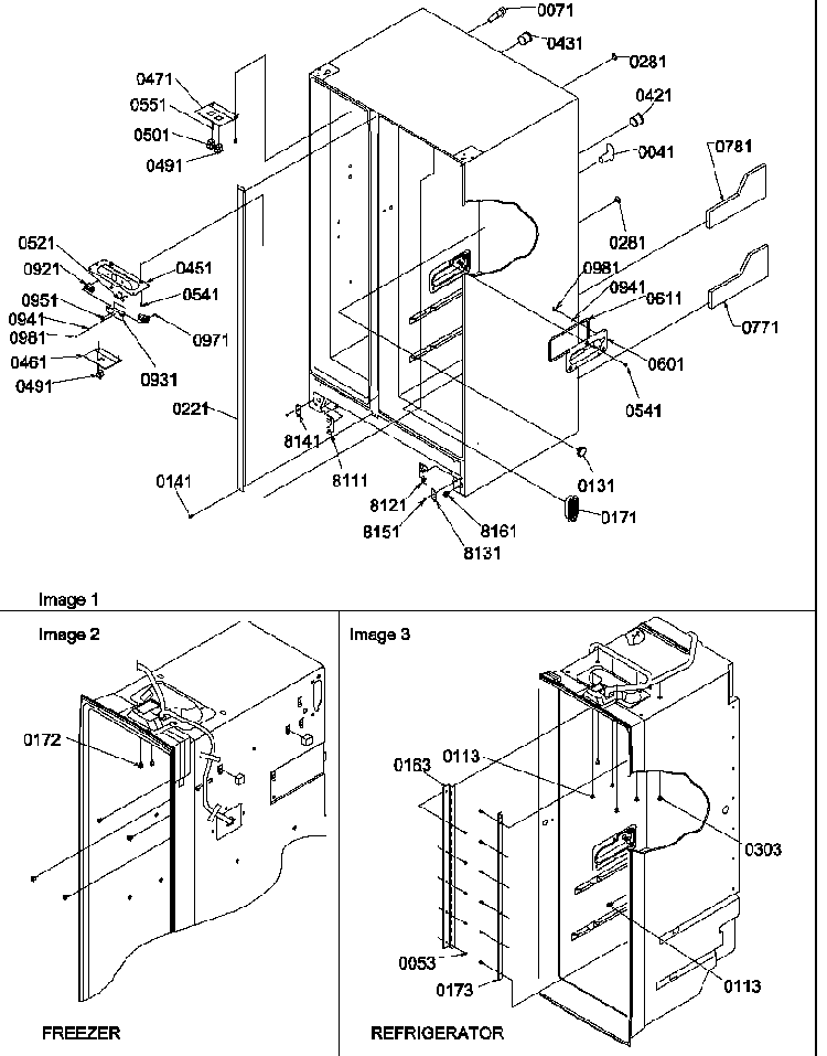 Cabinet Parts Diagram and Parts List for SRDE327S3E-P1184906WE  Amana Refrigerator