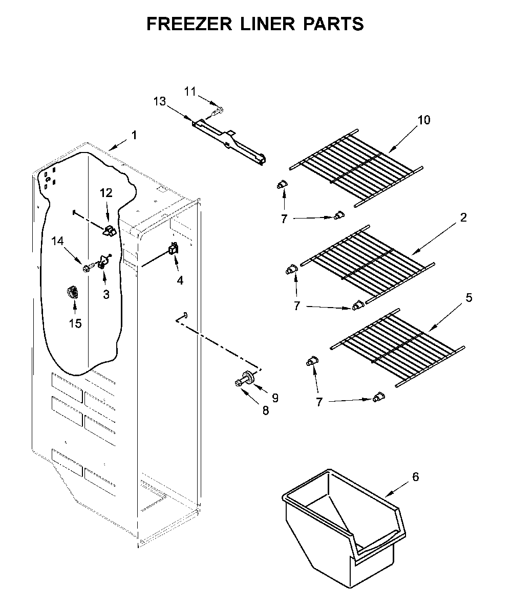 Freezer Liner Parts Diagram and Parts List for 10650045714  Kenmore Refrigerator