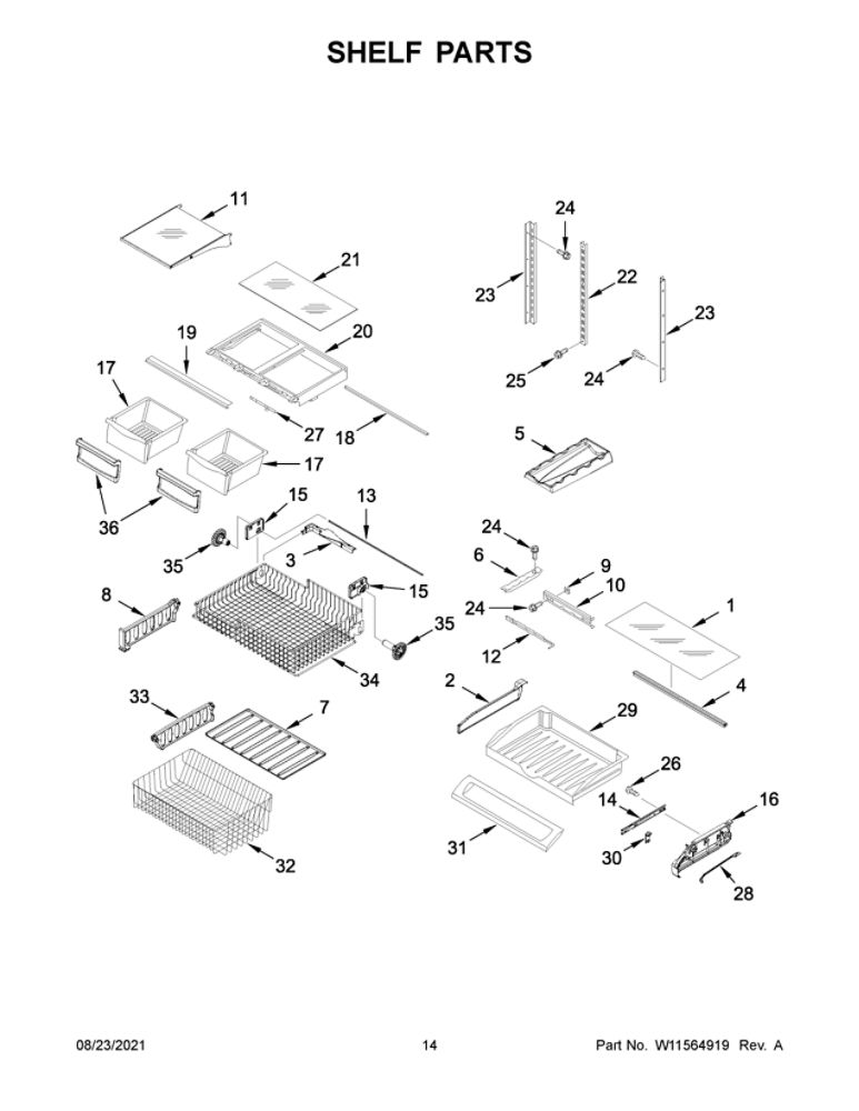 Shelf Parts Diagram and Parts List for JFC2089BEP07  Maytag Refrigerator