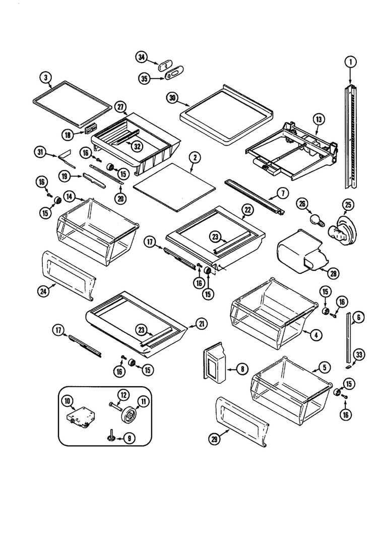 Shelves And Accessories Diagram and Parts List for JCD2289AER  Jenn-Air Refrigerator