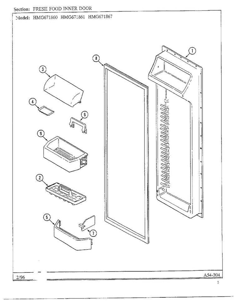 Fresh Food Inner Door Diagram and Parts List for HMG671860  Admiral Refrigerator