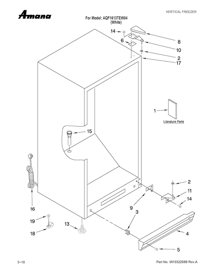 Cabinet Parts Diagram and Parts List for AQF1613TEW04  Amana Freezer