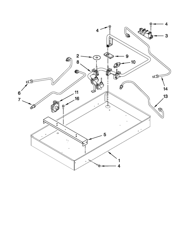 Burner Box, Gas Valves, And Switches Diagram and Parts List for JGC8430CDB11  Jenn-Air Cooktop
