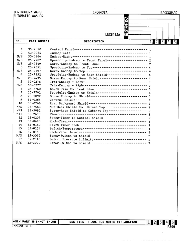 Automatic Washer/backguard Page 2 Diagram and Parts List for 6432A  Norge Washer