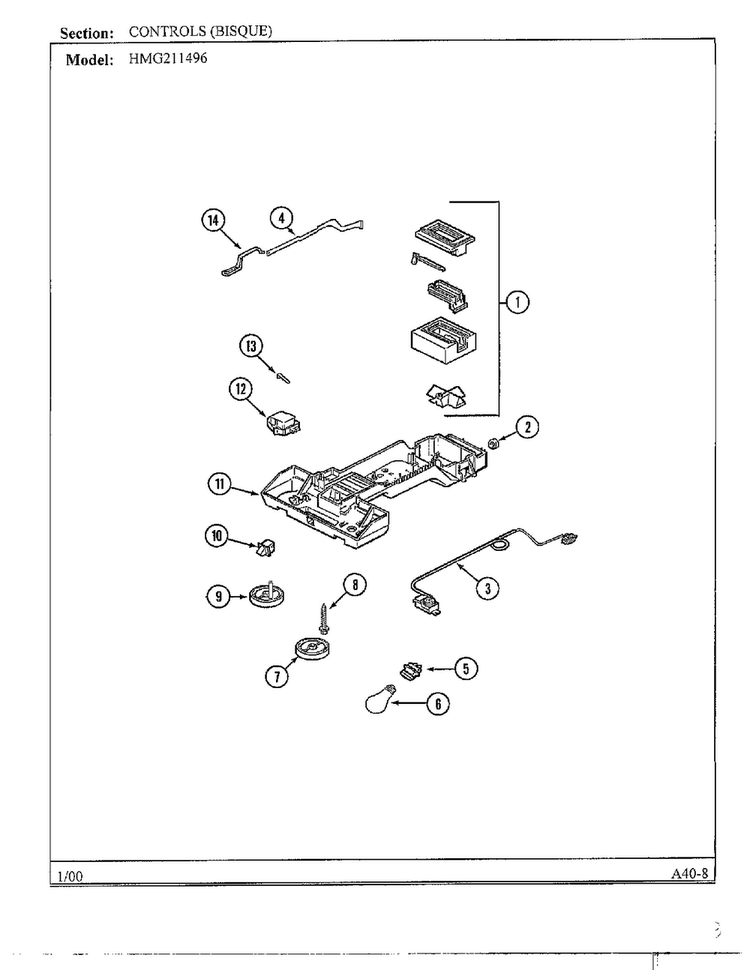 Controls Diagram and Parts List for HMG211496  Admiral Refrigerator