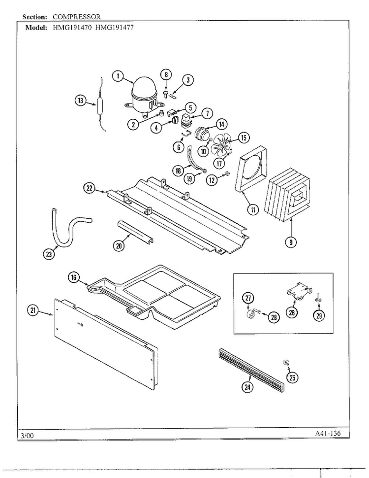 Compressor Diagram and Parts List for HMG191470  Admiral Refrigerator