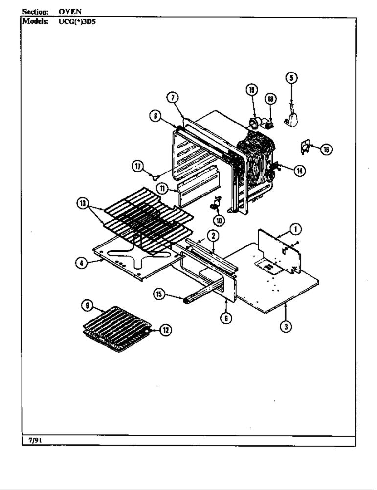 Oven Diagram and Parts List for UCGW3D5NW-AD  Crosley Range