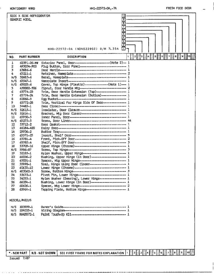 Fresh Food Door/misc Page 2 Diagram and Parts List for 22572A  Admiral Refrigerator