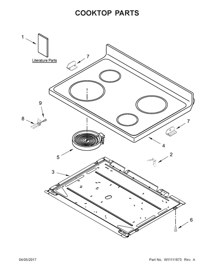 Cooktop Parts Diagram and Parts List for YAER6603SFW1  Amana Range