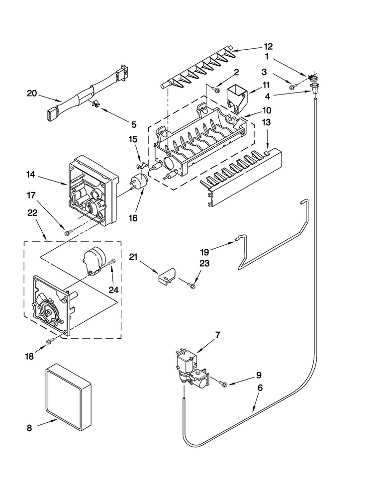 Icemaker Parts Diagram and Parts List for M1BXXGMYB00  Maytag Refrigerator