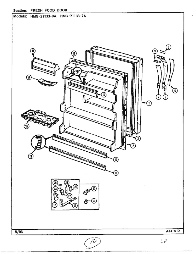 Fresh Food Door Diagram and Parts List for 21133-A  Admiral Refrigerator