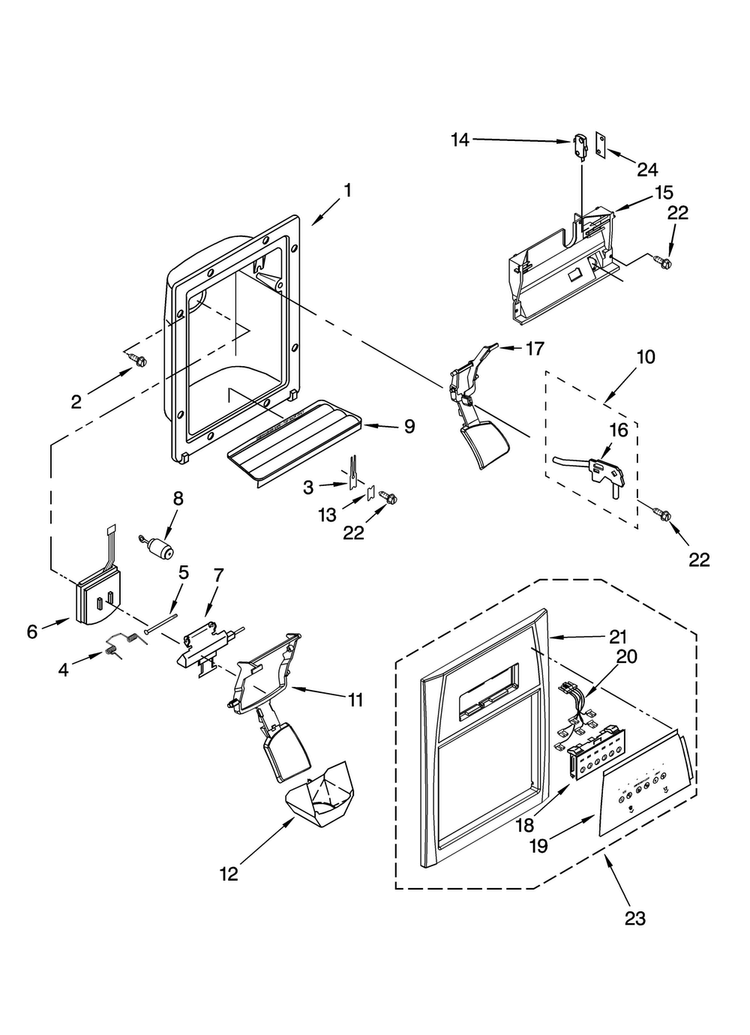 Dispenser Front Parts Diagram and Parts List for MSD2554VEA00  Maytag Refrigerator