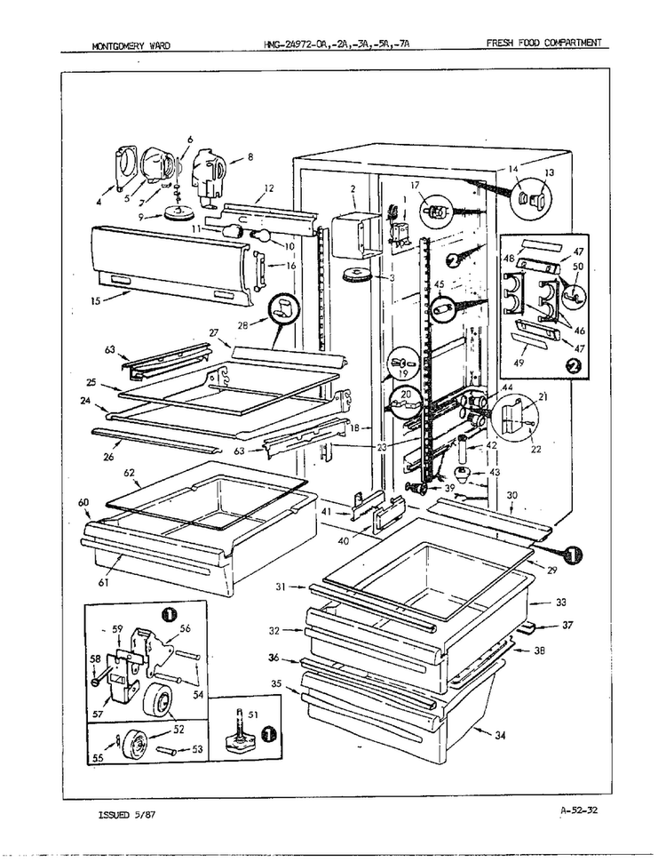 Fresh Food Compartment Assembly Diagram and Parts List for 24972A  Admiral Refrigerator