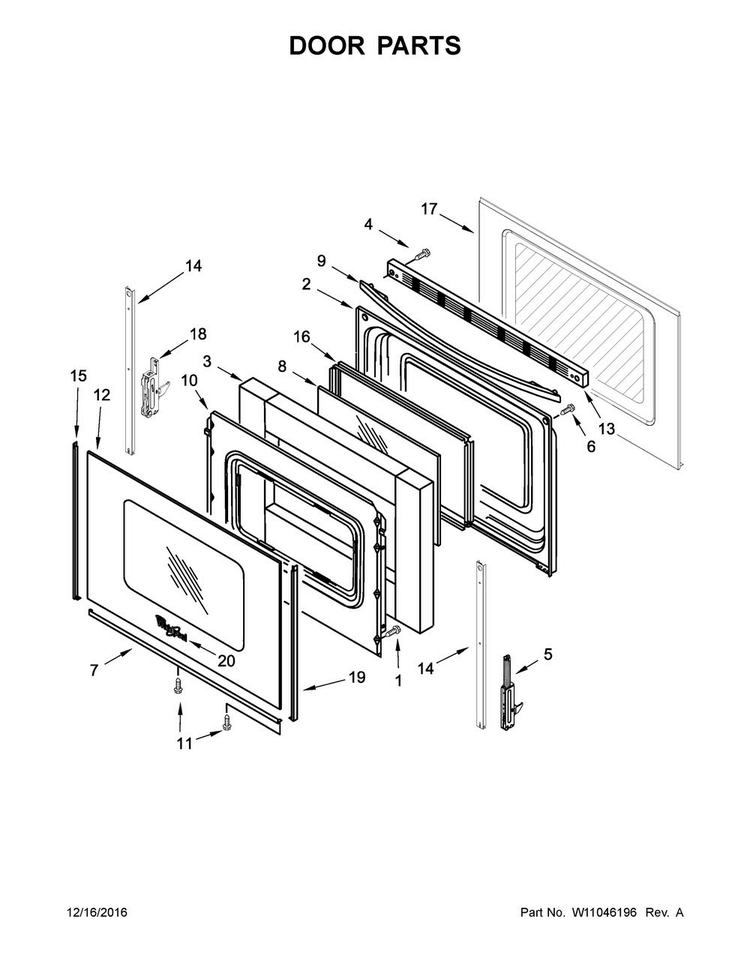 Door Parts Diagram and Parts List for YAES6603SFW0  Amana Range