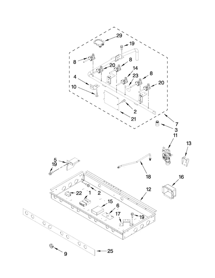 Burner Box, Gas Valves, And Switches Diagram and Parts List for JGRP436WP01  Jenn-Air Range