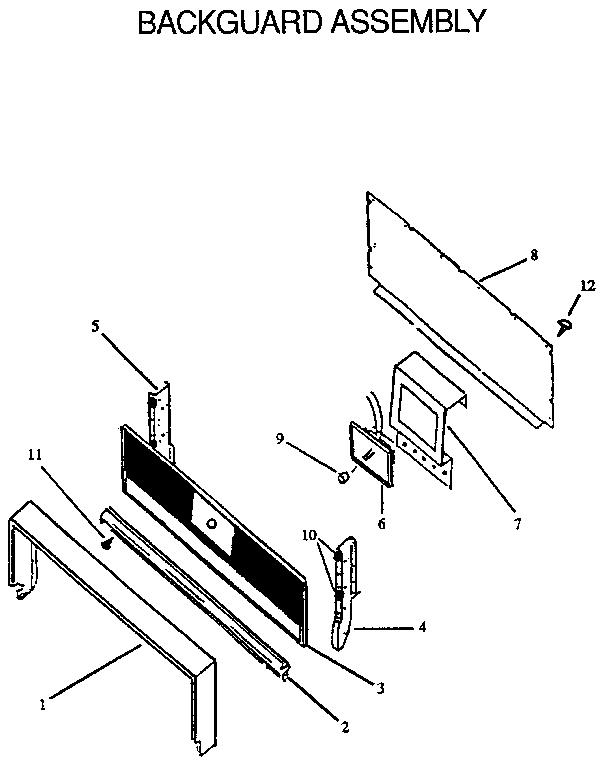 Backguard Assembly Diagram and Parts List for RMS363UW, UL-P1142380NW,L Amana Range