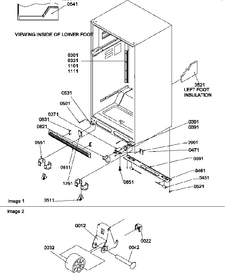 Ladders, Lower Cabinet And Rollers Diagram and Parts List for TSI25TE-P1308101WE  Amana Refrigerator