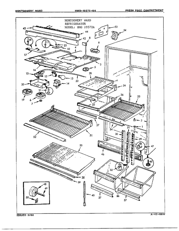 Fresh Food Compartment Diagram and Parts List for 19572A  Admiral Refrigerator