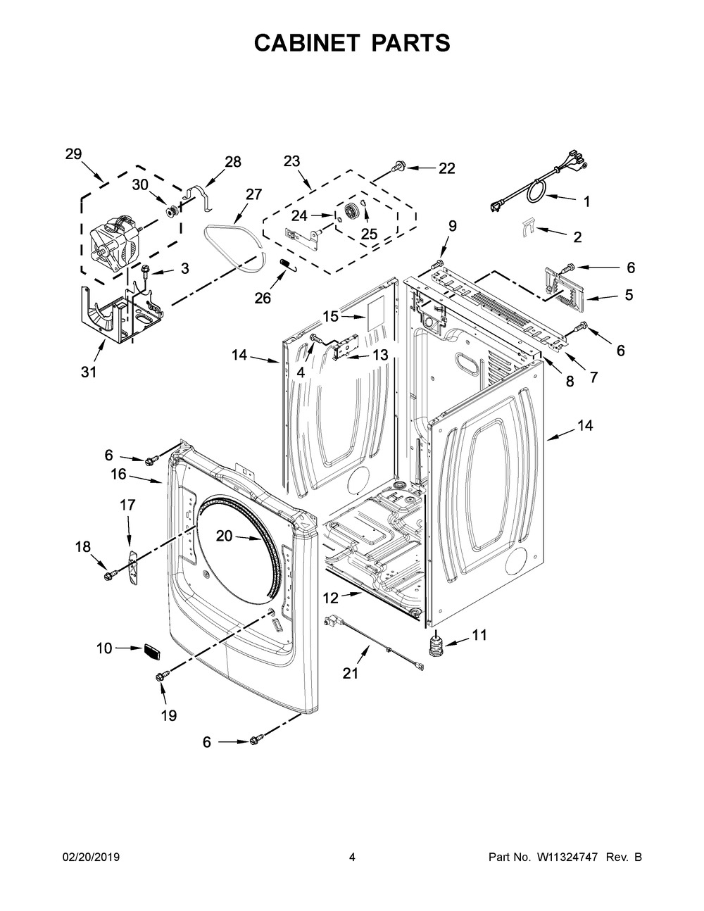 Cabinet Parts Diagram and Parts List for YMED6630HC0  Maytag Dryer