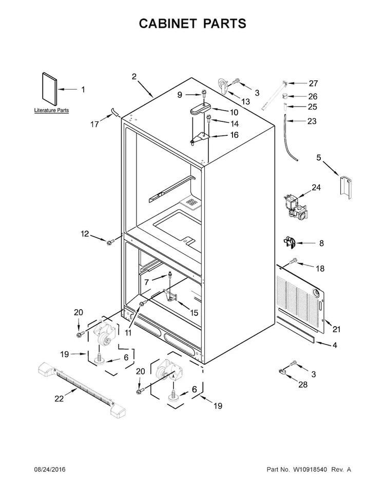 Cabinet Parts Diagram and Parts List for MBF2258FEW00  Maytag Refrigerator