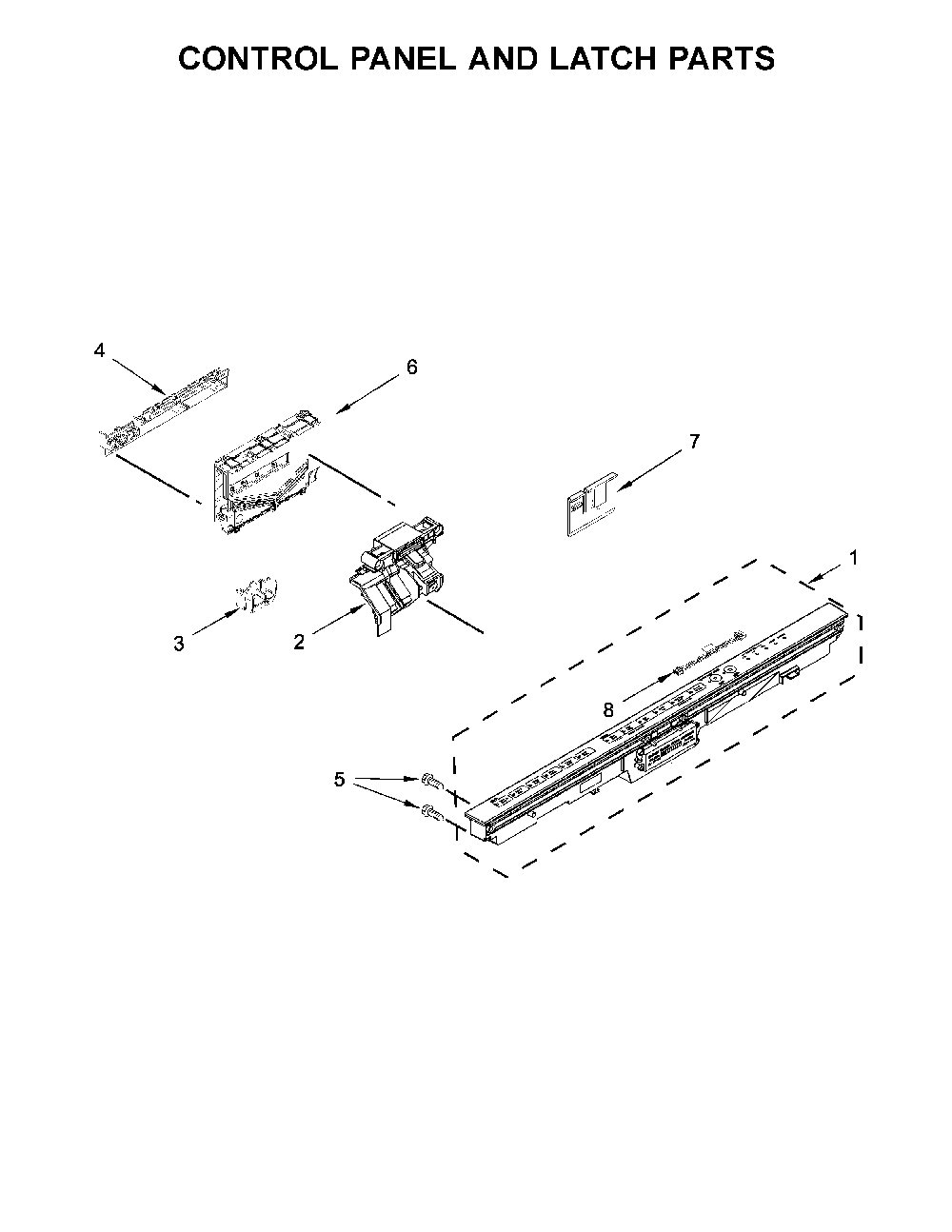 Control Panel And Latch Parts Diagram and Parts List for 66514799N512  Kenmore Dishwasher