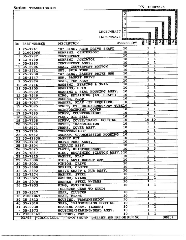 Transmission Page 2 Diagram and Parts List for 6745A71  Norge Washer