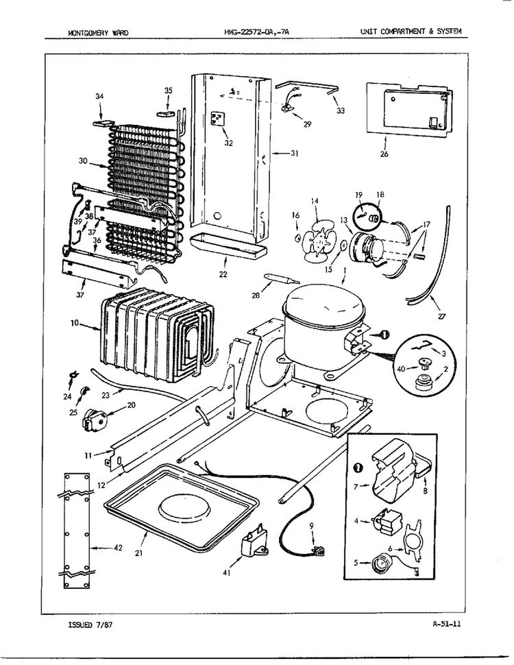 Unit Compartment And System Diagram and Parts List for 22572A  Admiral Refrigerator