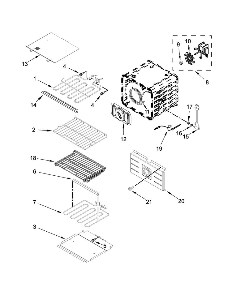 Internal Oven Parts Diagram and Parts List for JJW2827DB01  Jenn-Air Wall Oven