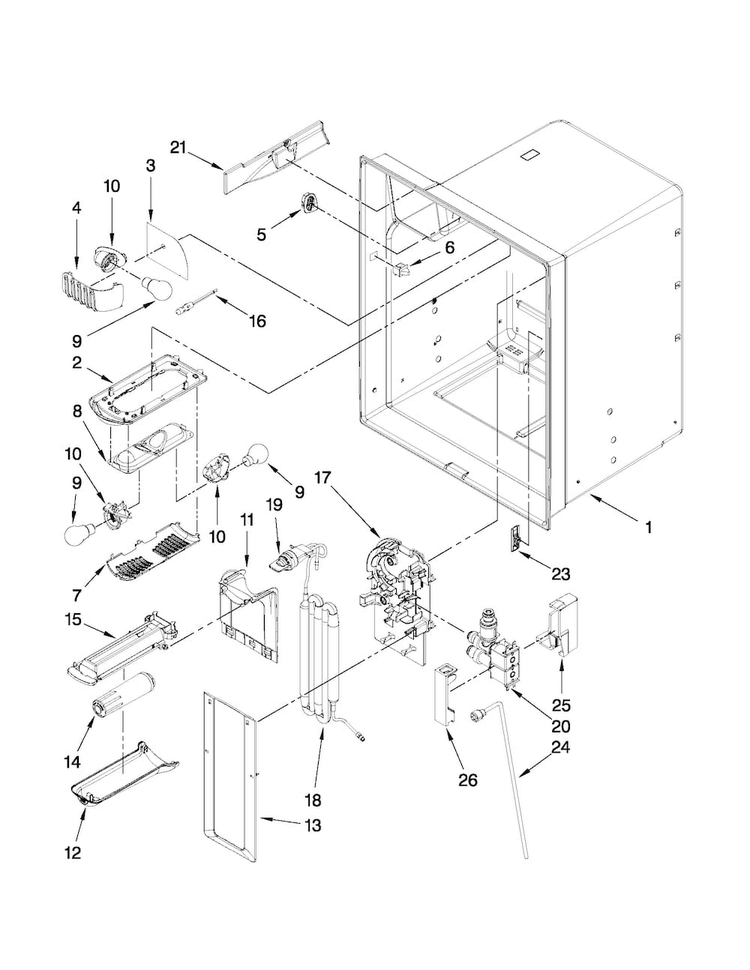 Refrigerator Liner Parts Diagram and Parts List for MFI2569VEB1  Maytag Refrigerator
