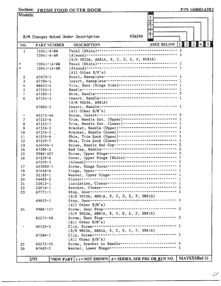 Fresh Food Outer Door Page 2 Diagram and Parts List for 24712  Maytag Refrigerator