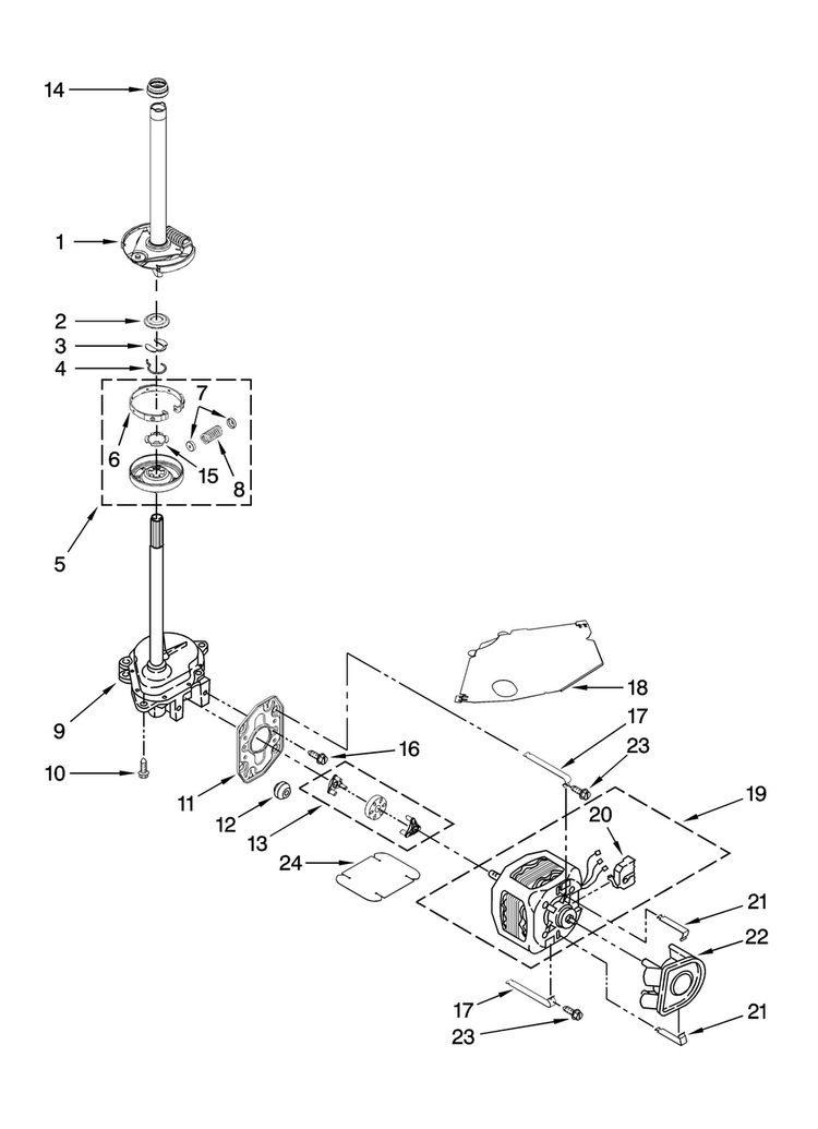 Brake, Clutch, Gearcase, Motor And Pump Parts Diagram and Parts List for 2DMTW5705TW1  Maytag Washer