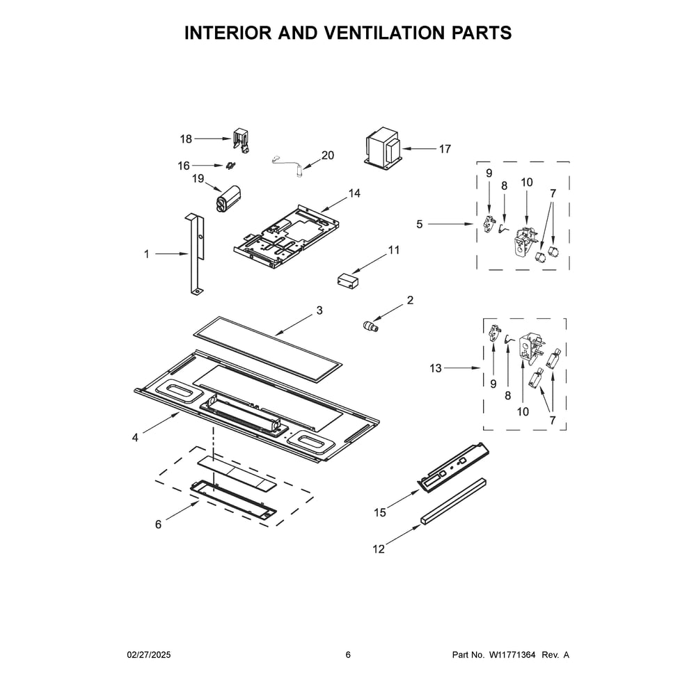 Interior And Ventilation Parts Diagram and Parts List for YAMV2307PFW11  Amana Range Hood