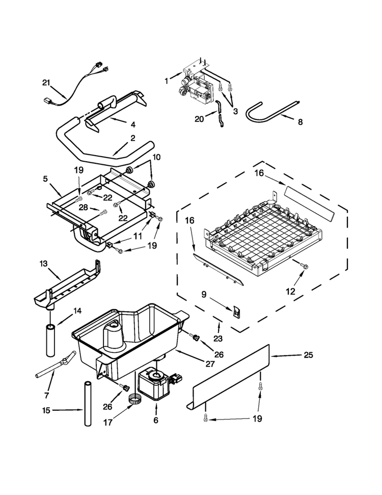 Evaporator, Grid, And Water Parts Diagram and Parts List for JIM158XXCX2  Jenn-Air Ice Maker