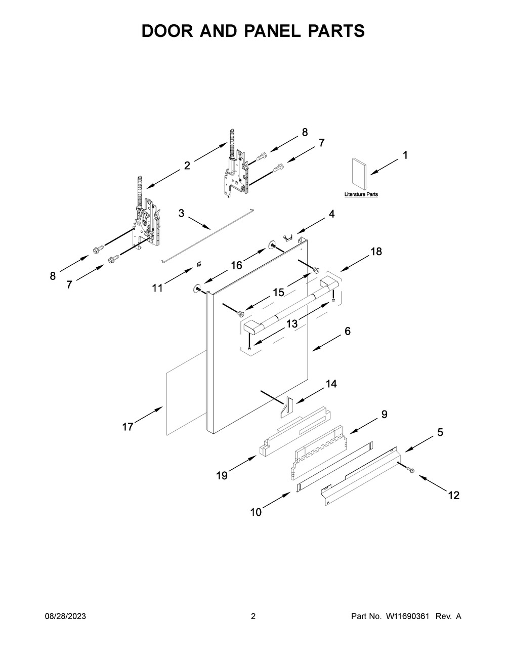 Door And Panel Parts Diagram and Parts List for JDPSS244PL0  Jenn-Air Dishwasher