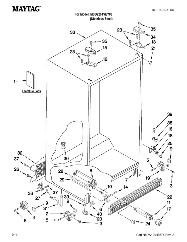 Cabinet Parts Diagram and Parts List for MSD2254VEY03  Maytag Refrigerator