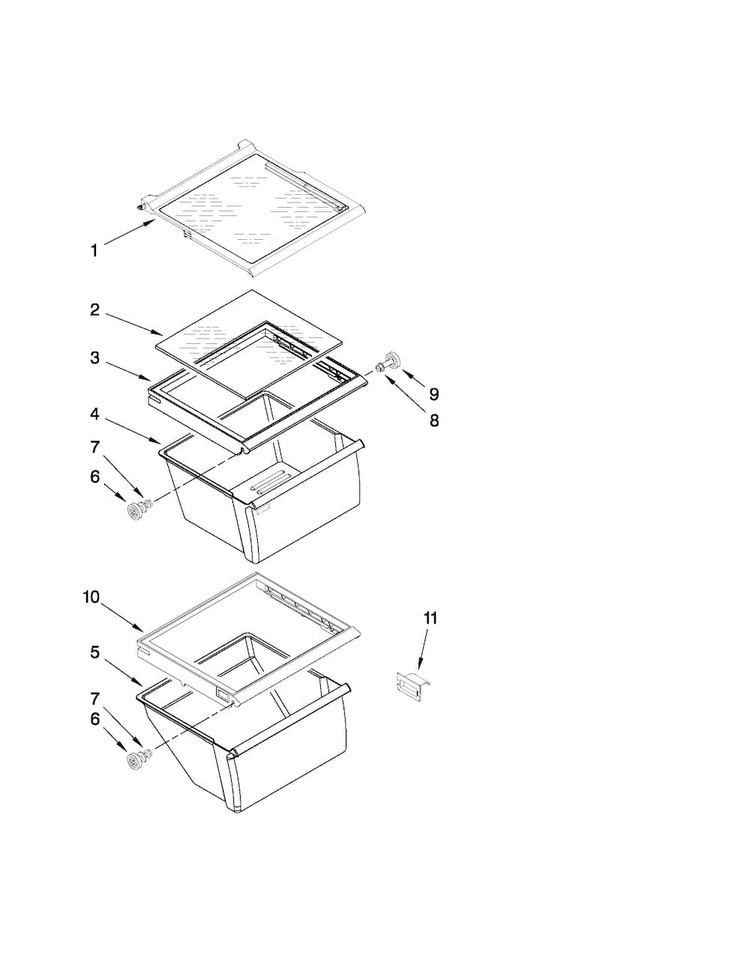 Refrigerator Shelf Parts Diagram and Parts List for ASD2522WRW04  Amana Refrigerator