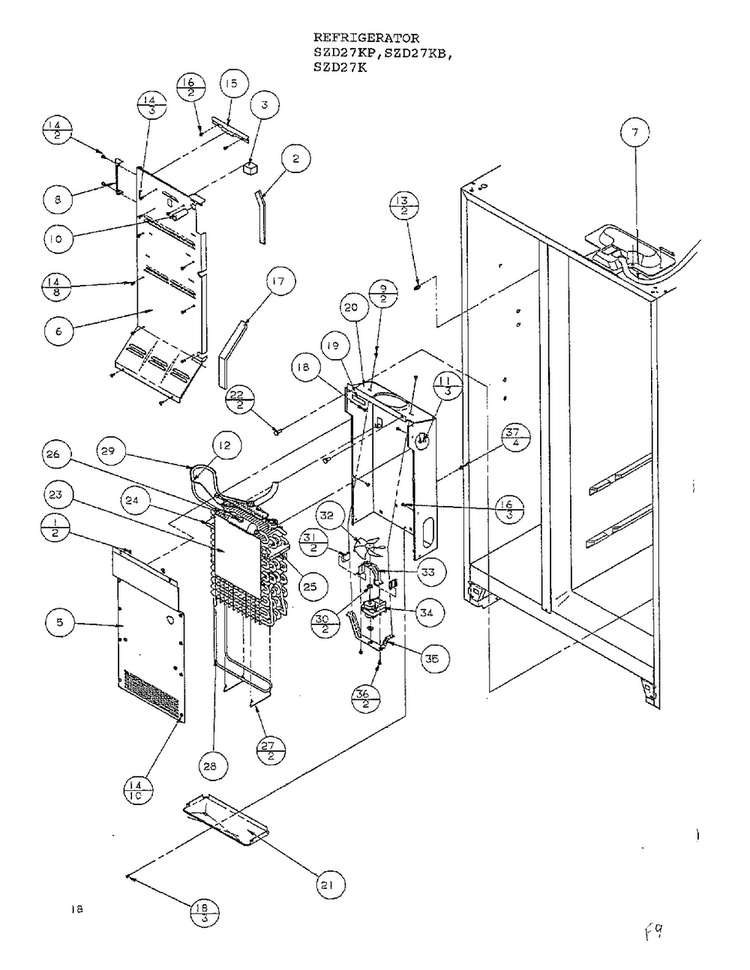 Parts List-evaporator And Air Handling Diagram and Parts List for SZD27KP  Amana Refrigerator