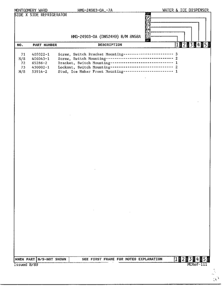 Ice And Water Dispenser Page 4 Diagram and Parts List for 24903-OA  Admiral Refrigerator