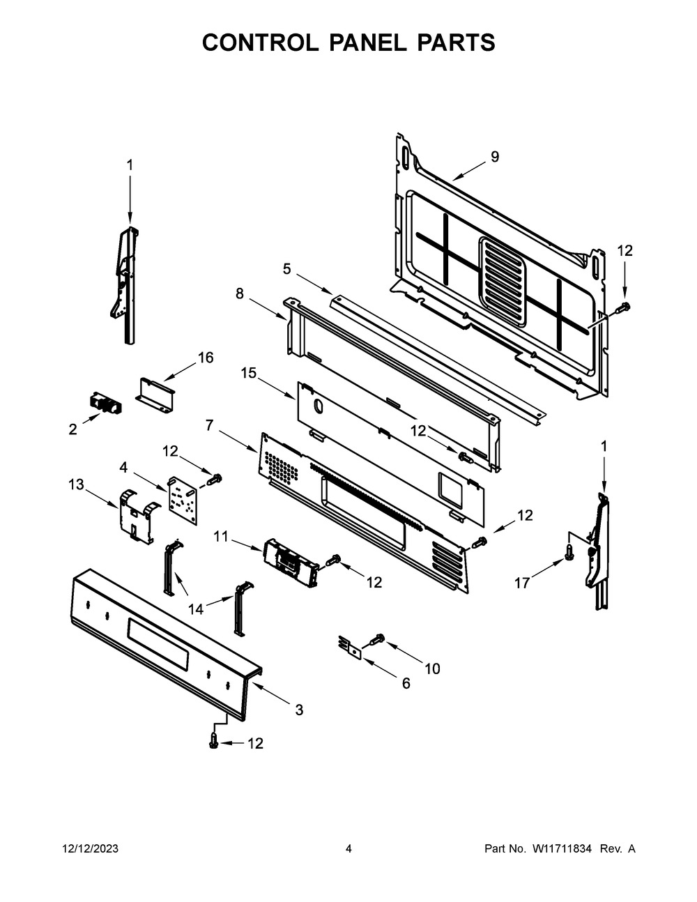 Control Panel Parts Diagram and Parts List for AGR6603SFB8  Amana Range