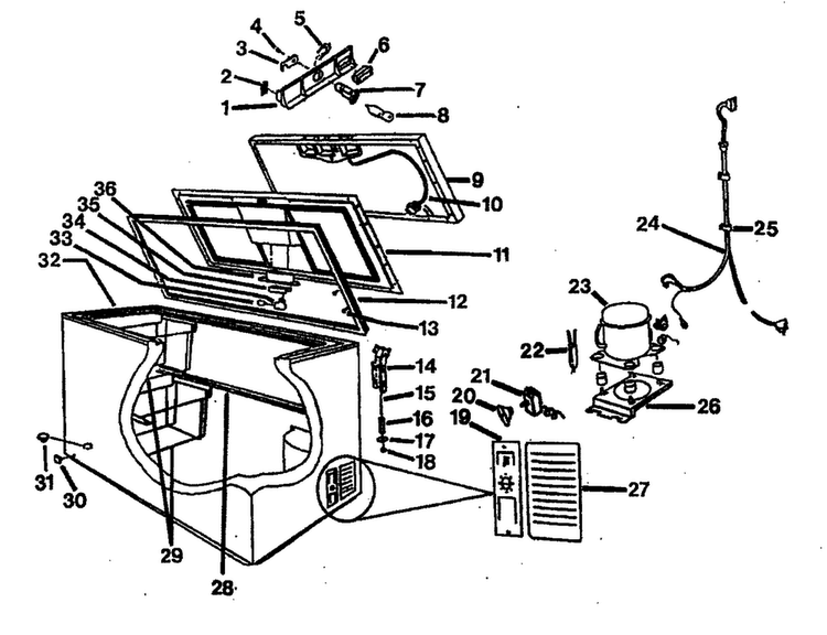 Cabinet Parts Diagram and Parts List for WCC15F  Crosley Freezer