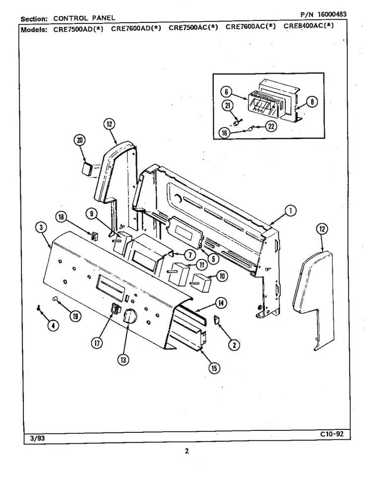 Control Panel Diagram and Parts List for CRE7500ADA  Maytag Range