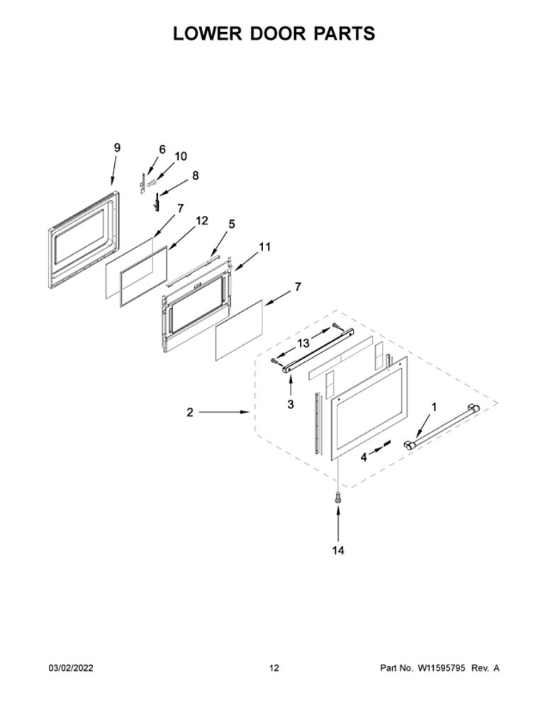 Lower Door Parts Diagram and Parts List for MGT8800FZ05  Maytag Range