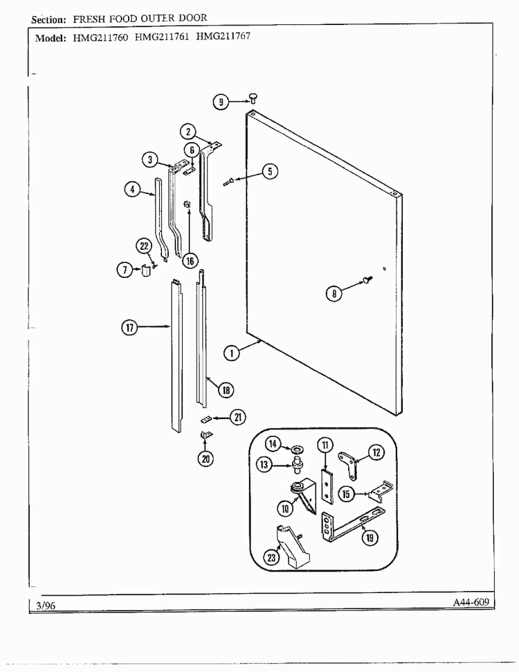 Fresh Food Outer Door Diagram and Parts List for HMG211760  Admiral Refrigerator
