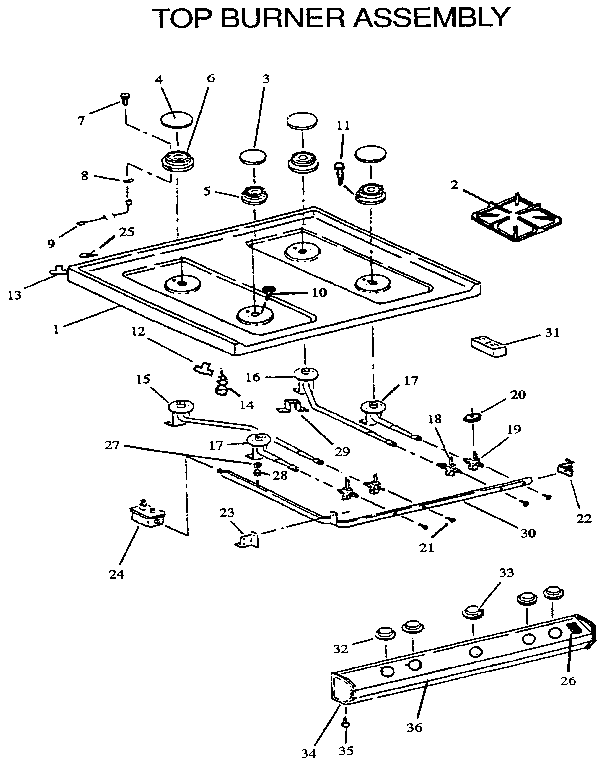 Top Burner Assembly Diagram and Parts List for RLS363UW,UL-P1142377NW,L  Amana Range